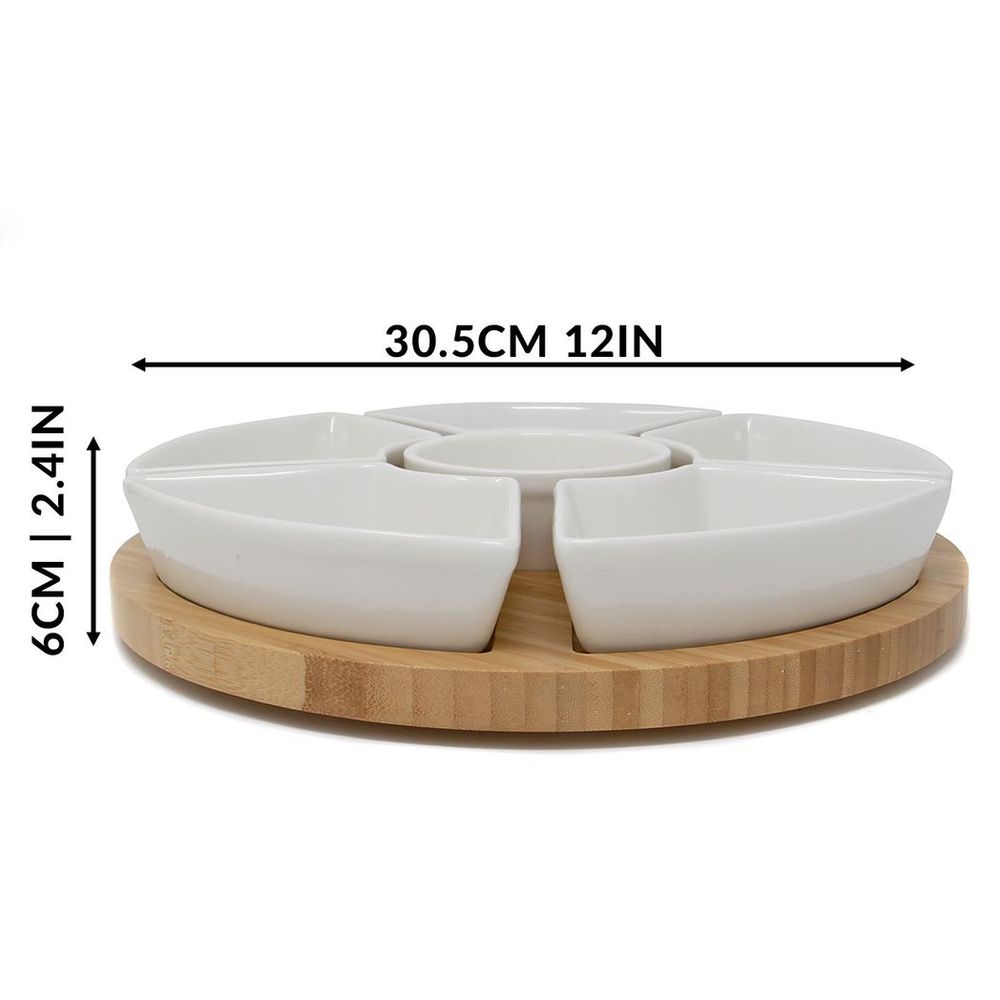 Bamboo Rotating Dip Set & Ceramic Dishes | M&W