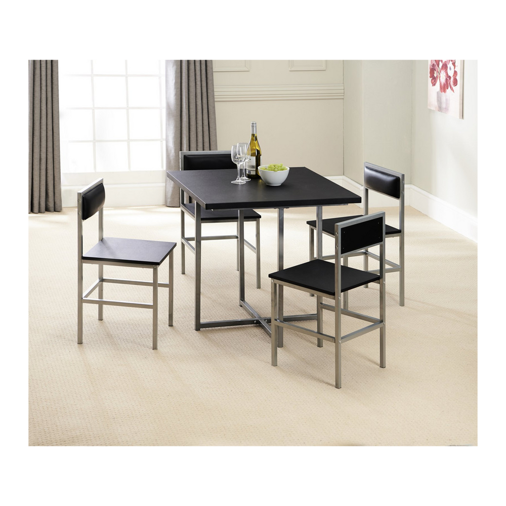 4 Chair Dining Set Black/Silver