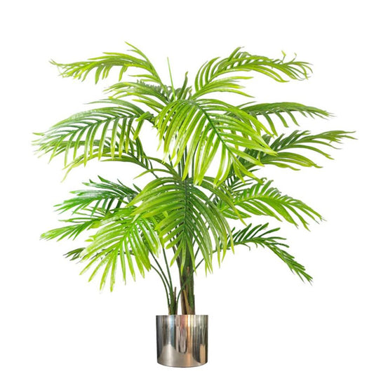 130cm Artificial Areca Palm Tree - Realistic With Silver Metal Planter